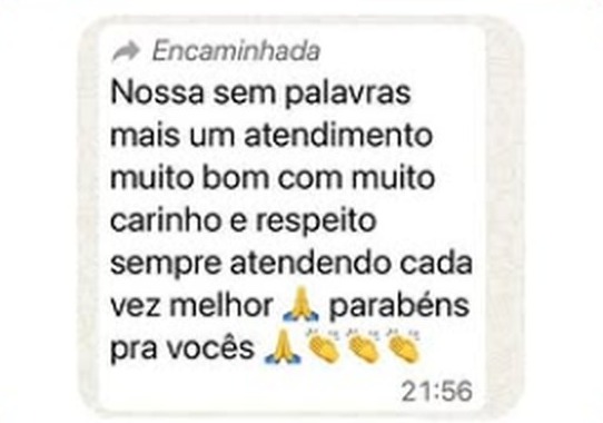 Depoimento de paciente: Sem palavras, mais um atendimento muito bom, com muito carinho e respeito.