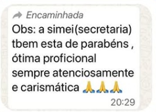 Depoimento de paciente: A secretária também está de parabéns, ótima profissional, sempre atenciosa e carismática.